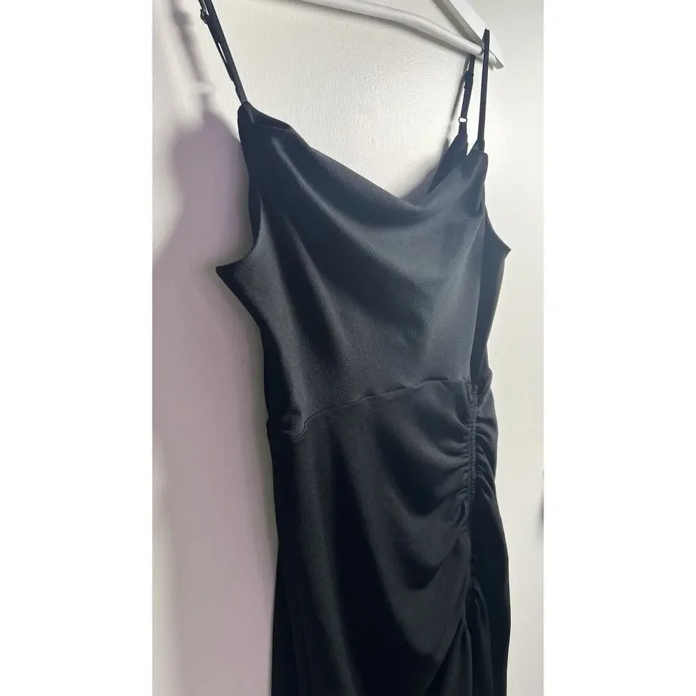 Anthropologie Cowl Neck Strappy Black Smocked Bodycon Event Party Dress Sz S NEW - Picture 6 of 14